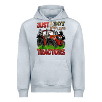 Heather Grey just a boy who loves tractors red tractor Urban Hoodie - BarkalooDesign