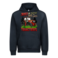 Navy just a boy who loves tractors red tractor Urban Hoodie - BarkalooDesign