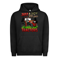 Pigment Black just a boy who loves tractors red tractor Urban Hoodie - BarkalooDesign