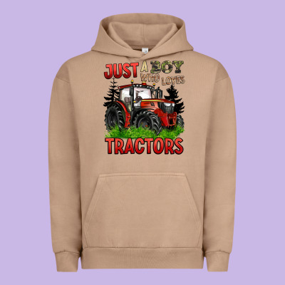 Just A Boy Who Loves Tractors Red Tractor Urban Hoodie Designed By Barkaloodesign