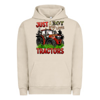 Pigment French Oak just a boy who loves tractors red tractor Urban Hoodie - BarkalooDesign