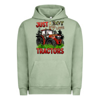 Pigment Oil Green just a boy who loves tractors red tractor Urban Hoodie - BarkalooDesign