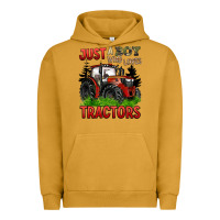 Pigment Peanut Butter just a boy who loves tractors red tractor Urban Hoodie - BarkalooDesign