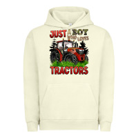 Pigment Pistachio just a boy who loves tractors red tractor Urban Hoodie - BarkalooDesign