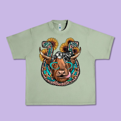 Highland Cow Horseshoe Urban Heavy Tee Designed By Jahusdesignshop