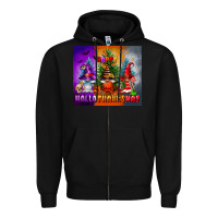 Black happy hallothanksmas Zipper Hoodie - FaDigitalArtStudio