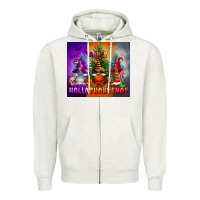 Oatmeal Heather happy hallothanksmas Zipper Hoodie - FaDigitalArtStudio