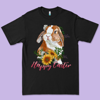 Happy Easter With Bunny And Sunflowers Premium Tee Designed By Ranaportraitstore