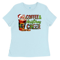 Baby Blue Coffee and Christmas cheer Ladies Tee - NancyCooperArtShop