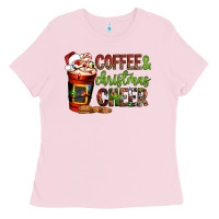 Bubblegum Pink Coffee and Christmas cheer Ladies Tee - NancyCooperArtShop