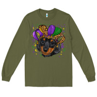 Army Green mardi gras hat dachshund puppy Long Sleeve Tee - RanaPortraitStore