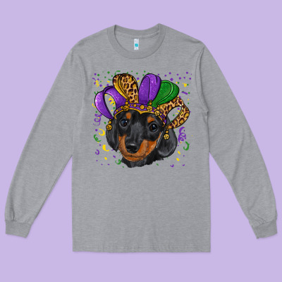 Mardi Gras Hat Dachshund Puppy Long Sleeve Tee Designed By Ranaportraitstore