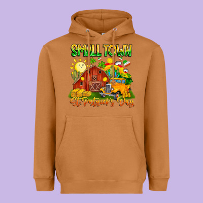 Small Town St Patricks Day Heavyweight Hoodie Designed By Cowhidedigitalart