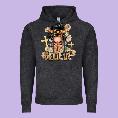 Gray Hair Believe Praying Caucasian Messy Bun Vintage Hoodie Designed By Texasbilliewilder