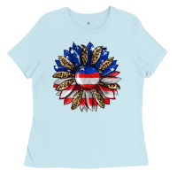 Baby Blue american flag leopard Ladies Tee - RanaPortraitStore