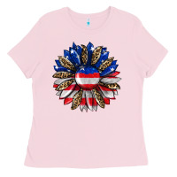Bubblegum Pink american flag leopard Ladies Tee - RanaPortraitStore