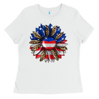 White american flag leopard Ladies Tee - RanaPortraitStore