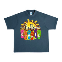Midnight Navy hello summer with flip flops Urban Heavy Tee - NancyCooperArtShop