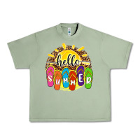 Oil Green hello summer with flip flops Urban Heavy Tee - NancyCooperArtShop