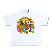 White hello summer with flip flops Urban Heavy Tee - NancyCooperArtShop