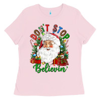 Bubblegum Pink Don't stop believin' Ladies Tee - NancyCooperArtShop