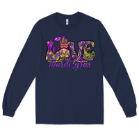 Navy Love Mardi Gras with gnome Long Sleeve Tee - HowdyJamesFarm