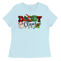 Baby Blue Daddy Claus Santa Christmas lights and holly Ladies Tee - NancyCooperArtShop