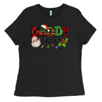 Black Daddy Claus Santa Christmas lights and holly Ladies Tee - NancyCooperArtShop