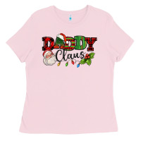 Bubblegum Pink Daddy Claus Santa Christmas lights and holly Ladies Tee - NancyCooperArtShop