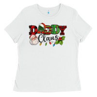 White Daddy Claus Santa Christmas lights and holly Ladies Tee - NancyCooperArtShop
