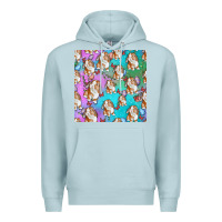 Blue Mist Easter Bunny With Truck Seamless Pattern Premium Hoodie - BundleAndBundleShop