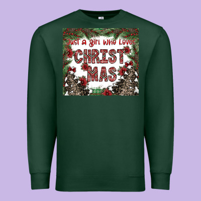 Just A Girl Who Loves Christmas Premium Sweatshirt Designed By Cowhidedigitalart