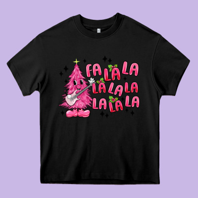 Pink Christmas Fa La La Heavy Core Tee Designed By Maliassmallbusiness