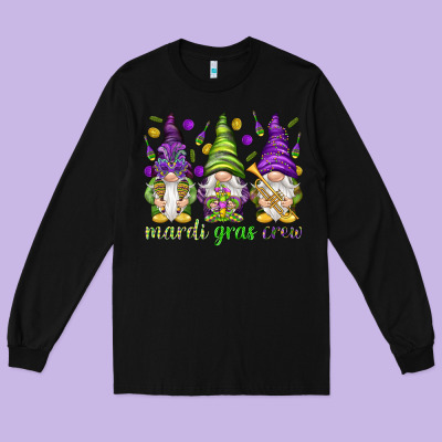 Mardi Gras Crew With Gnomies Long Sleeve Tee Designed By Howdyjamesfarm