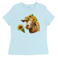 Baby Blue goat with sunflower Ladies Tee - RanaPortraitStore