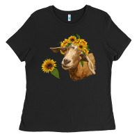 Black goat with sunflower Ladies Tee - RanaPortraitStore