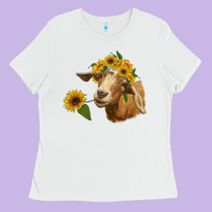 Goat With Sunflower Ladies Tee Designed By Ranaportraitstore