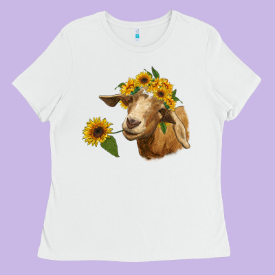 Goat With Sunflower Ladies Tee Designed By Ranaportraitstore