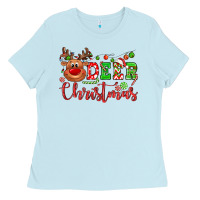 Baby Blue Deer Christmas reindeer Ladies Tee - NancyCooperArtShop