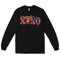 Black xoxo valentine's day highland cow Long Sleeve Tee - Jasminsmagicworld