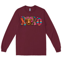 Burgundy xoxo valentine's day highland cow Long Sleeve Tee - Jasminsmagicworld