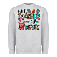 Heather Grey half teacher half coffee Heavyweight Sweatshirt - OliviaCreatesArt