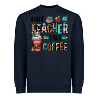 Navy half teacher half coffee Heavyweight Sweatshirt - OliviaCreatesArt