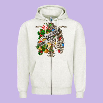 Sorta Merry Sorta Scary Chest Zipper Hoodie Designed By Fadigitalartstudio