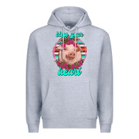 Heather Grey bless your heart pig Premium Hoodie - RanaPortraitStore