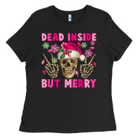 Dead Inside But Merry Pink Christmas Skeleton Ladies Tee | Teevron
