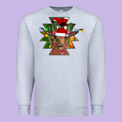 Longhorn Aztec Christmas Premium Sweatshirt Designed By Cowhidedigitalart