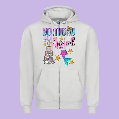 Birthday Girl 4 Zipper Hoodie Designed By Bundleandbundleshop
