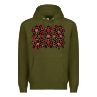 Army Green valentines day leopard and heart background Premium Hoodie - FaDigitalArtStudio