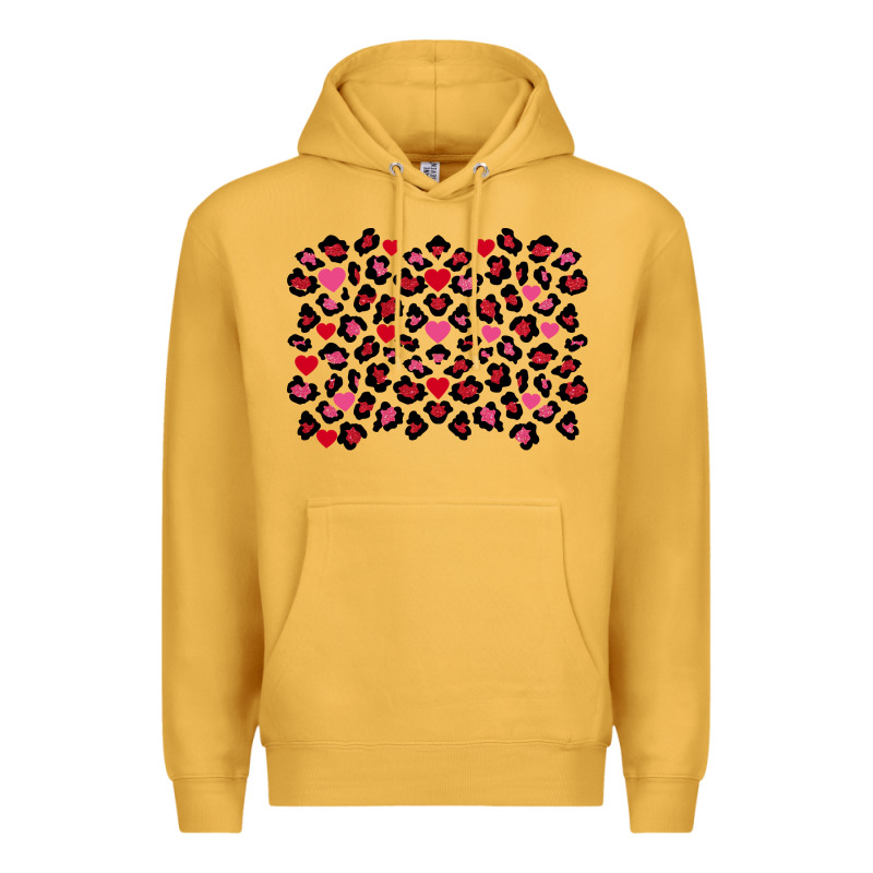 Valentines Day Leopard And Heart Background Premium Hoodie by FaDigitalArtStudio | Teevron